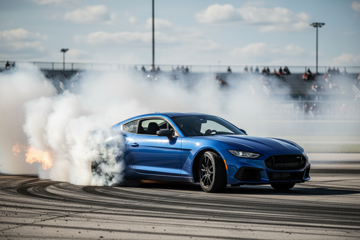 blue car burnout